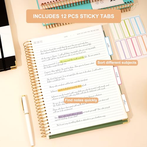 Large Spiral Notebook College Ruled with Tab Stickers A4 Notebooks for School Supplies Hardcover Spiral Notebook 8.5 x 11 Journal Note Book for Work Note Taking Women Men Writing, 220 Pages, Green | College Ruled, A4 Notebooks for School Supplies Journal