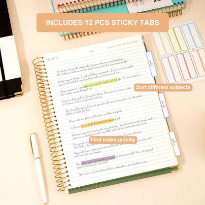 Large Spiral Notebook College Ruled with Tab Stickers A4 Notebooks for School Supplies Hardcover Spiral Notebook 8.5 x 11 Journal Note Book for Work Note Taking Women Men Writing, 220 Pages, Green | College Ruled, A4 Notebooks for School Supplies Journal