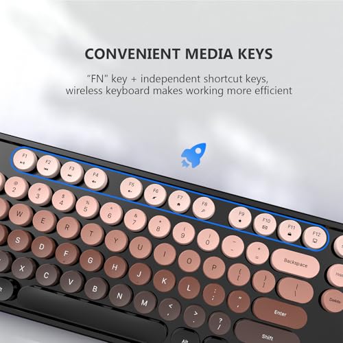 MOFII Wireless Keyboard and Mouse Combo, 2.4 GHz Full-Size Retro Round Keyboard with 8 Multimedia & Shortcut Keys, Plug and Play, Compatible with Mac, Windows, Laptop, Desktop, PC - Coffee Gradient - color: Coffee Gradient