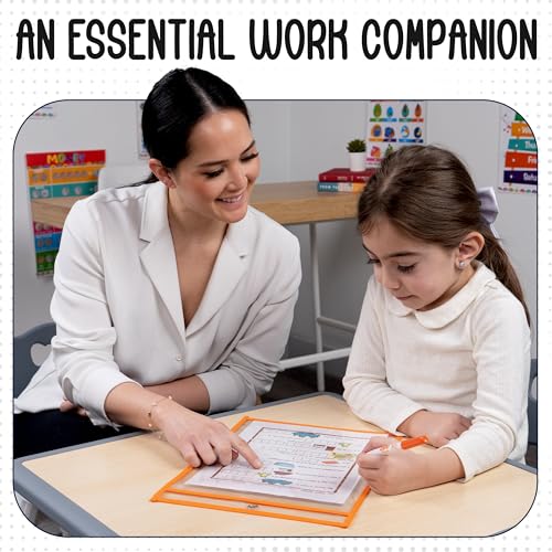 Essex Wares - 6 Pack, Orange, Dry Erase Pocket Document Protectors, 10" Wide x 13.5" Tall - Dry Erase Clear Plastic Sleeves - Reusable & Easy Erase Plastic Invoice Holders, Water-Resistant & Durable - color: Orange