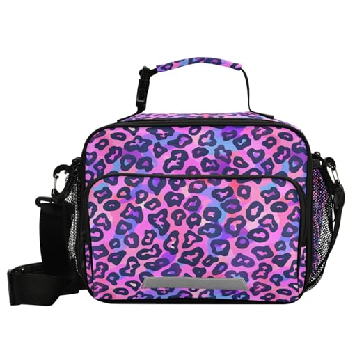 MNSRUU Student Lunch Bag Neon Purple And Pink Leopard Insulated Lunch Totes Picnic Bag Lunch Box with Adjustable Shoulder Strap for Teen Kids Adults - color: Leopard 13