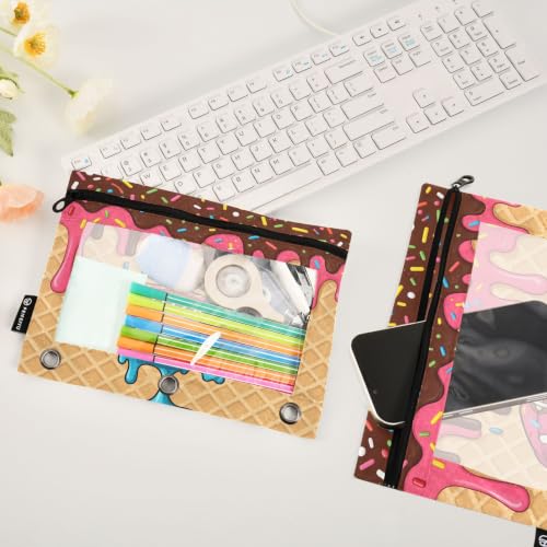 Gredecor 3 Ring Binder Pencil Pouch, American Football Ice Cream Zippered Pen Case Pouches with Clear Window, 2 Pack Stylish Office & School Supplie - color: American Football Ice Cream