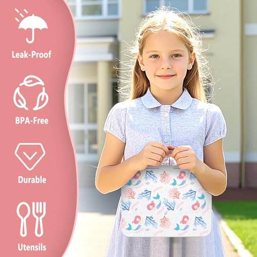 Chill Lunch Box Kids, Leak Proof Adult Bento Box with Ice Pack, 6 Compartment Lunch Container with Utensils for Girl Boy Back to School, 5.5-Cup Capacity, Dishwasher Safe, BPA Free - color: Pink-Mermaid