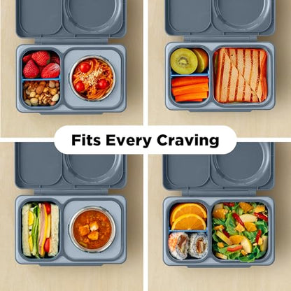 Omie OmieBox UP bento Box for Kids | Insulated Lunch Box | Leak Proof Vacuum Insulated Thermal Food jar | Cooler ice Pack | 2 Compartments (Graphite) - color: Graphite