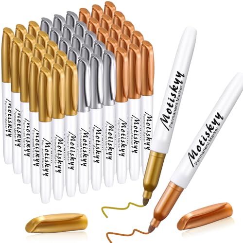 Motiskyy 48 Pcs Metallic Permanent Markers Bulk Metallic Marker Pens Medium Tip Quick Dry Paint Pen for DIY Crafts Artist Illustration Gift Card Making(Gold and Silver) - color: Gold and Silver