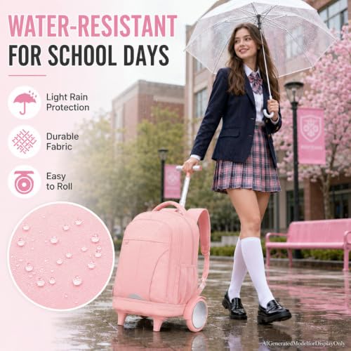 gxtvo Large Wheels & Quiet Glide | Women & Girls Roller Backpack - Water-Resistant Wheeled Bag with Lunch Box for Office, Travel & College - Pink - color: Rolling Backpack Reflective Pink