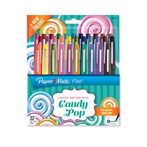 Paper Mate Flair Felt Tip Pens, Medium Point, Limited Edition Candy Pop Pack, Pack of 32 (1979425) - color: Candy Pop, size: 1 Count (Pack of 32)