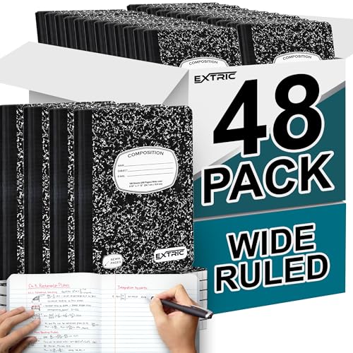 EXTRIC Composition Notebook Wide Ruled 48 PK Bulk 200 Pages for School - size: 48 Pack, style: Wide Ruled