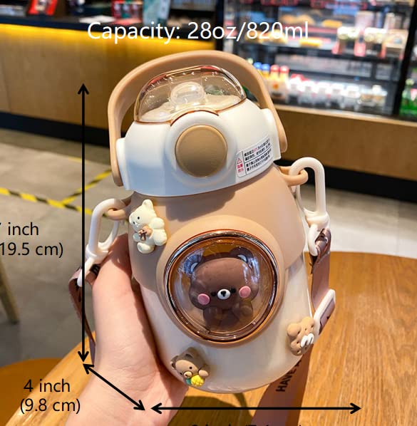 LEJN 28 oz Water Bottle Kawaii with Adjustable Shoulder Strap for Summer Cold Water Chill Portable Leakproof BPA-free Cartoon Children Cup Capsule Bottle Traveling Hiking (Purple820ml) - color: Purple820ml
