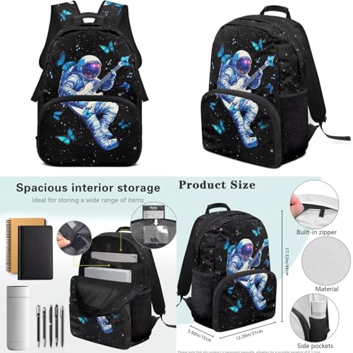 17 Inch Kid's 4PCS Backpack Set, Back to School Essentials | Insulated lunch box, water bottle pouch, pencil case, lightweight, padded shoulder straps, for elementary, middle school - color: Starry Astronaut