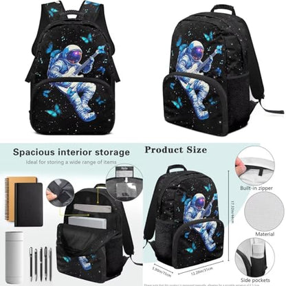 17 Inch Kid's 4PCS Backpack Set, Back to School Essentials | Insulated lunch box, water bottle pouch, pencil case, lightweight, padded shoulder straps, for elementary, middle school - color: Starry Astronaut