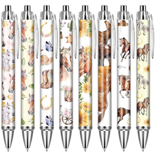 Horse Ballpoint Pens Supplies - 24 Pcs Retractable Office Gifts Supplies Horses Black Ink Pen Smooth Fine Point Cartoon Writing Stylus for Journaling School Work Nursing Medical Graduation - style: Horse