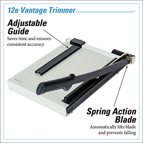 Dahle 12e Vantage Paper Trimmer, 12" Cut Length, 15 Sheet, Automatic Clamp, Adjustable Guide, Metal Base with 1/2" Gridlines, Guillotine Paper Cutter - style: Cut Length: 12"