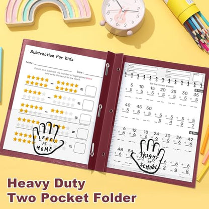 Henoyso 24 Pcs Plastic Folders with Clear Front Pockets and Prongs School to Home File Organizer Plastic Folder for Back to School Parent Teacher Communication Homework Office (Burgundy) - color: Burgundy