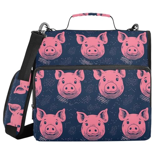 3 Ring Zipper Binder Watercolor Pigs Binders Bag with Shoulder Strap 500 Sheets Paper Organizer Trapper Keeper Documents Storage File Folder for School Office - color: A107