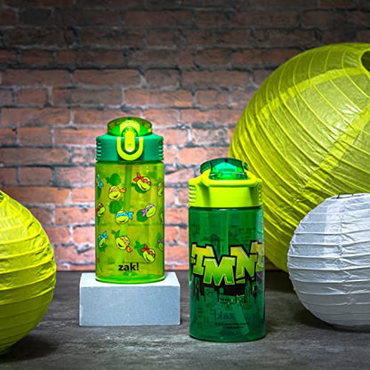 Zak Designs Teenage Mutant Ninja Turtles Kids Water Bottle For School or Travel, 16oz 2-Pack Durable Plastic Water Bottle With Straw, Handle, and Leak-Proof, Pop-Up Spout Cover (TMNT) - color: Teenage Mutant Ninja Turtles