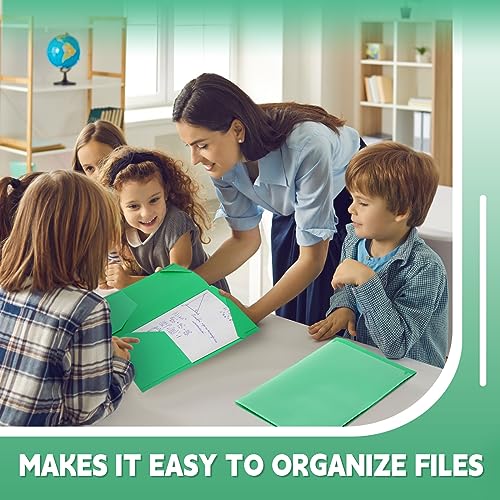 Henoyso 36 Pack Green Plastic Folders with Clear Front Pockets Heavy Duty File Folders with 2 Pockets and Card Slot for Student Communication School Office Presentation Report - color: Green