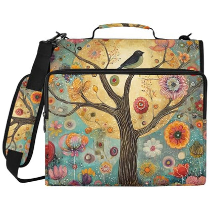 Tree of Life Zipper Binder Bag 3 Ring Binder with Shoulder Strap Zip Multi Pockets Portfolio Bags Capacity Up 500 Sheets for School Office Supplies - color: Tree and Birds