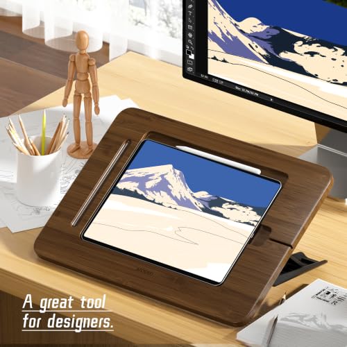 AFOOYO Bamboo Tablet Stand - Portable & Adjustable 5 Angles,Laptop Riser,Book Reading Stand,Compatible with 9.7/10.2/10.5/10.9/11 inches (Walnut Varnish) - color: Walnut, size: M-Fit 9.7/10.2/10.5/10.9/11 inches