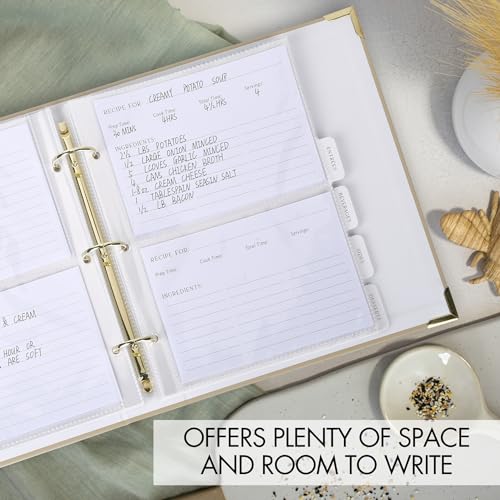 Aesthetic Recipe Binder with Polyester Waterproof cloth Cover - The Perfect Recipe Book with Plastic Sleeves to Write in Your Own Recipes - Quality Blank Cookbook Binder, Cards incl. - color: Oat, size: Medium - 9.5x8.5"