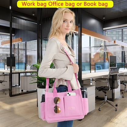 ZHMO Canvas Tote Bag for Women,Women's Bags Crossbody Bags Work Laptop Tote Bag Large Handbags Purse for Travel Nurse Teacher - color: New Upgrade Plus Pink With Compartments and Inner Cup Holders