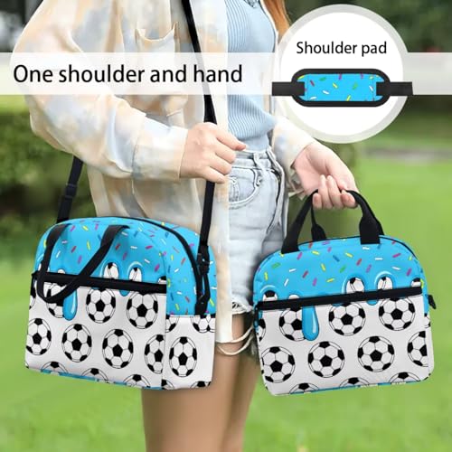 Ice Cream Soccer Ball 3PCS Backpacks for Boys Girls, Lightweight 3 in 1 School Bag with Insulated Lunch Box Pencil Case for Middle High School Students