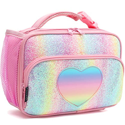 FlowFly Kids Lunch box Insulated Soft Bag Mini Cooler Back to School Thermal Meal Tote Kit for Girls, Boys,Glitter-RainBow - color: Glitter-RainBow