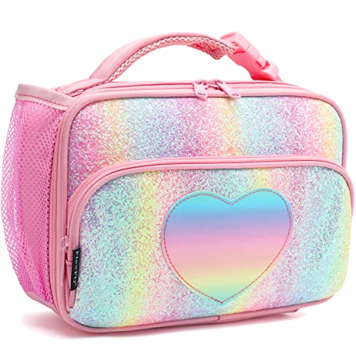 FlowFly Kids Lunch box Insulated Soft Bag Mini Cooler Back to School Thermal Meal Tote Kit for Girls, Boys,Glitter-RainBow - color: Glitter-RainBow