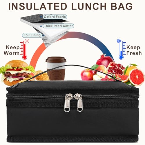 FlowFly Small Insulated Lunch box Portable Soft Bag Mini Cooler Thermal Meal Tote Kit with Handle for Work & School, Black - color: Black
