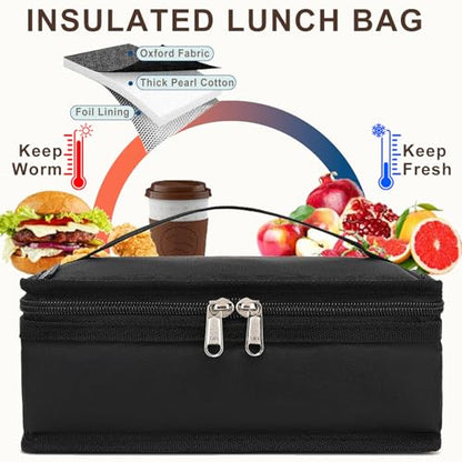 FlowFly Small Insulated Lunch box Portable Soft Bag Mini Cooler Thermal Meal Tote Kit with Handle for Work & School, Black - color: Black