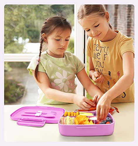 Bento Lunch Box with Kids/Adults, 5 Compartments Leakproof Lunch Container with Dressing Cup, Eco-Friendly Double Insulated Boxes, Dishwasher and Microwave Safe, BPA-Free (purple) - color: Purple