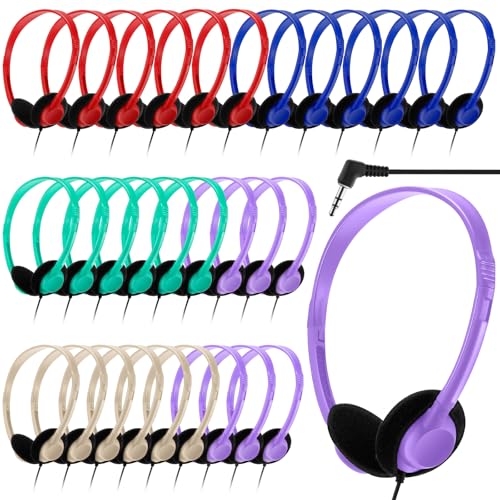 Yunsailing 30 Pack Bulk Headphones Set Over Ear Headphones with Adjustable Headband 3.5mm Plug Headsets Earphones for Learning Program, Computer Lab, Library, Testing & Multimedia Use (Vivid Color) - color: Vivid Color