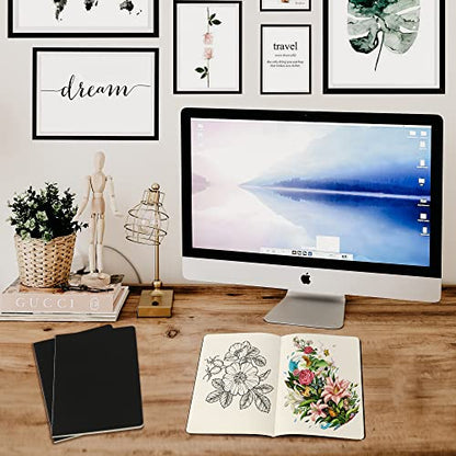 24 Pack Blank Notebook & Journal Bulk, Black Cover, Unlined Plain Thick Paper, A5 Size, 5.5x8.3 inch, 60 Page, Small Sketchbook Subject Note Pad Set for Women Men Kids Traveler Student Office - color: Black, style: Black-24-Unlined