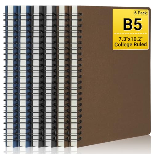 EUSOAR Spiral Notebook, 6 Packs B5 7.3"x10.2" Notebooks College Ruled, 120Pages/ 60Sheets Hardcover Lined Spiral Journal Notebook for Student Office School Traveling Diary-Black,Royal Blue,Coffee - color: Black/Royal Blue/Coffee, size: 6Packs