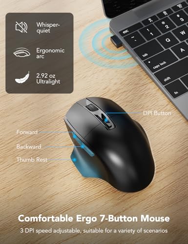 SABLUTE Wireless Keyboard and Mouse Combo with Ergonomic Wave Key | Leather Soft Palm Rest, 2.4G Full Size, 6-Button Mouse, 4-Level DPI, USB-A/C, MA12 Silent Set for PC, Laptop, Windows, macOS - color: Modern Black
