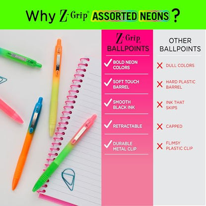 Zebra Pen Z-Grip Ombre Neon Retractable Ballpoint Pen, Black, 1.0mm, 10-Pk | Smooth Writing, Medium Point Tip, Ideal for Planners, Note-Taking, School and Office Supplies, and Everyday Writing (21201) - color: Black Ink Neon Barrel A