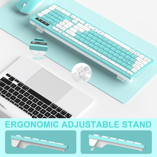 RECCAZR Wireless Keyboard and Mouse Combo, Full-Sized Keyboard and Adjustable DPI Mouse, 2.4GHz USB Receiver, Wireless for PC, Windows, Desktop, Laptop (Blue) - color: Tiffany Blue