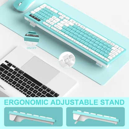 RECCAZR Wireless Keyboard and Mouse Combo, Full-Sized Keyboard and Adjustable DPI Mouse, 2.4GHz USB Receiver, Wireless for PC, Windows, Desktop, Laptop (Blue) - color: Tiffany Blue