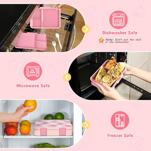 Bevalsa Backpack for Girls, Bow Plaid Bookpack with Bento Lunch Box, Insulated Bag & Utensils, 34oz Lunch Containers School Bags Set for Children Teens Kids Elementary Middle school Student (Pink) - color: Pink Plaid