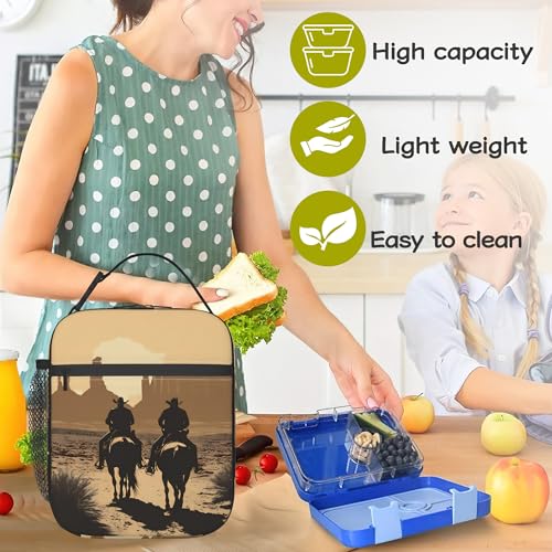 Western Cowboy Lunch Box Bag, Portable Lunch Bag,Reusable Insulated Freezer Lunch Bag for Men Women Kids Picnic Camping and Work - color: Western Cowboy