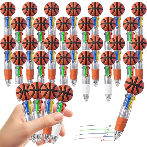 CZWZ 30Pcs Mini Multicolor Pens in One 4-in-1 Cute Pens Bulk for Kids, Ballpoint Pen for Birthdays and Children's Parties, Fun Gifts Assorted Ink Kawaii Pen(Basketball) - style: 30Pcs-Basketball