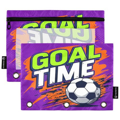 Gredecor 3 Ring Binder Pencil Pouch, Goal Time Soccer Ball Zippered Pen Case Pouches with Clear Window, 2 Pack Stylish Office & School Supplie - color: Goal Time Soccer Ball