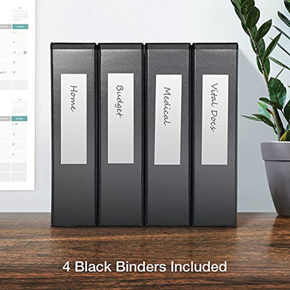 Oxford 3 Ring Binders, Binders for School and Office, 2 Inch ONE-Touch Easy Open D Rings, 3-Sided View Binder Covers, Xtralife Hinge, Non-Stick, PVC-Free, Black, 530-Sheet Capacity, 4 Pack (79911) - size: 2.0 Inch