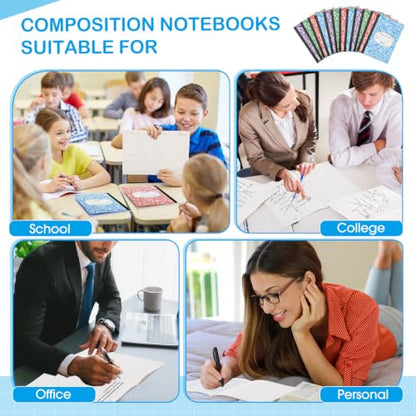 Fainne 100 Pack College Ruled Composition Notebooks A5,Colorful | 30 Sheets/60 Pages Marble Cover Composition Journals Bulk for Back to School Classroom High College School Supplies - color: Colorful