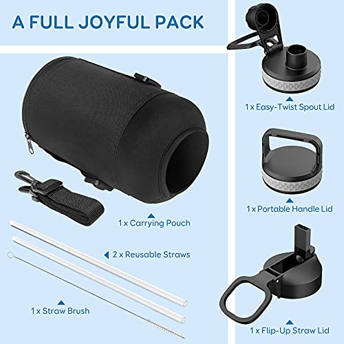 Coolflask 87 oz Insulated Water Bottle Stainless Steel with Straw & 3 Lids | 2/3 Gallon Large Water Jug, Triple-Wall Vacuum, Cold 48+h/Hot 24+h, Dishwasher Safe, BPA-Free, for Gym & Hiking - color: Magic Black, size: 87 Ounces