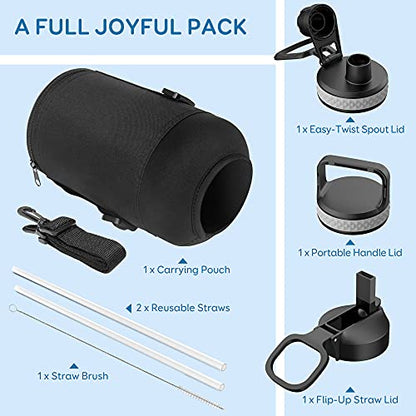 Coolflask 87 oz Insulated Water Bottle Stainless Steel with Straw & 3 Lids | 2/3 Gallon Large Water Jug, Triple-Wall Vacuum, Cold 48+h/Hot 24+h, Dishwasher Safe, BPA-Free, for Gym & Hiking - color: Magic Black, size: 87 Ounces