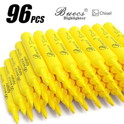 Buecs Highlighters Bulk Pack, 96 Count, Chisel Tip,Fluorescent Yellow, suitable for Adults Highlighting Planner Notes, Office School Supplies