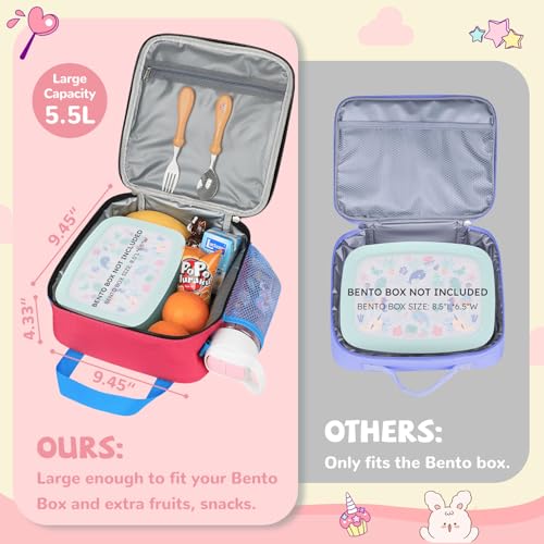 REDSHELL Lunch Box Kids, Large Insulated Lunch Bag for Girls, Pink Blue | Tactical Style, Cooler Lunchbag, Square Toddler Lunchbox, School & Daycare, Lunch Tote, Water Bottle Holder, Adjustable Strap - color: Pink & Blue