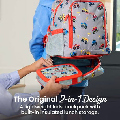 Bentgo Kids 2-in-1 Backpack & Insulated Lunch Bag - Durable 16” Backpack & Lunch Container in Unique Prints for School & Travel - Water Resistant, Padded & Large Compartments (Trucks) - color: Trucks