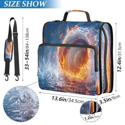 3 Ring Zipper Binder Firing Baseball Binder Organizer Portfolio with File and Shoulder Strap & Handle Large Capacity File Folder - color: Firing Baseball